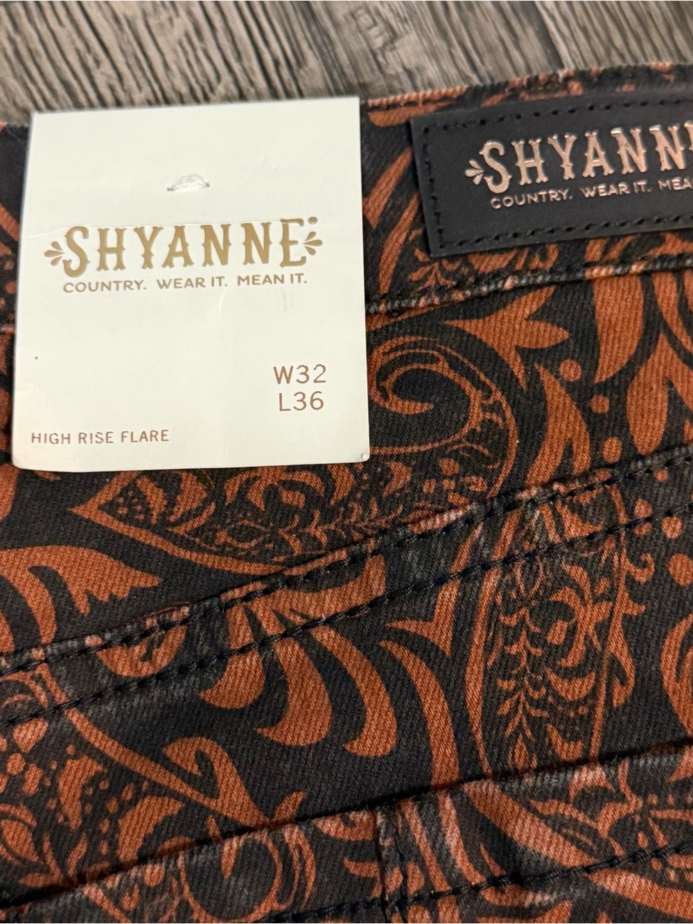 Shyanne Paisley High Rise Flare Western Jeans Brown Black W32 L36 Boho Cowgirl - Picture 8 of 16